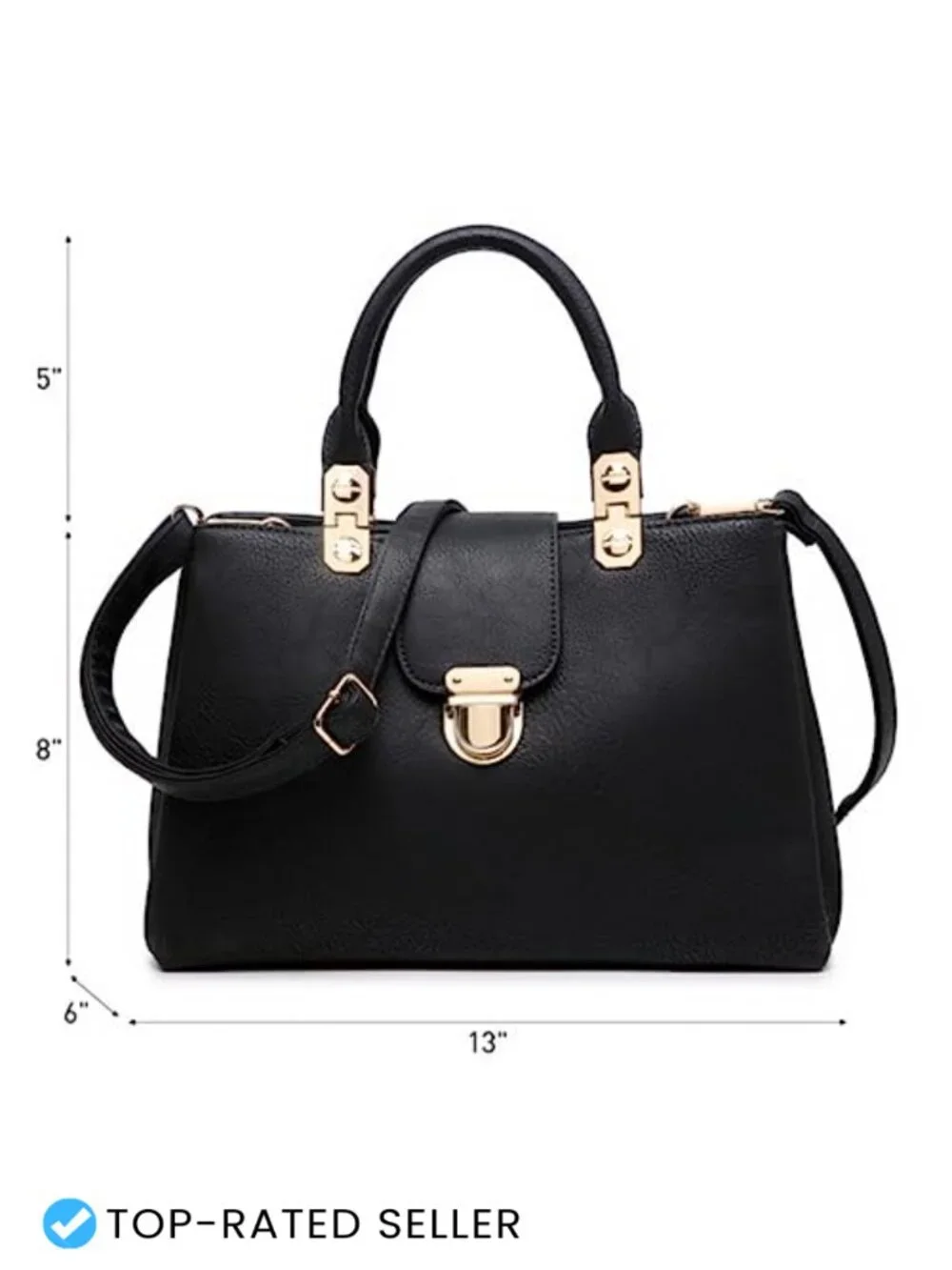 Vegan Leather Satchel Handbag with Detachable Shoulder Strap